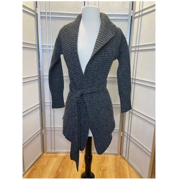 Gray Express Open Cardigan Sweater with Tie Waist Size Medium - Picture 1 of 5